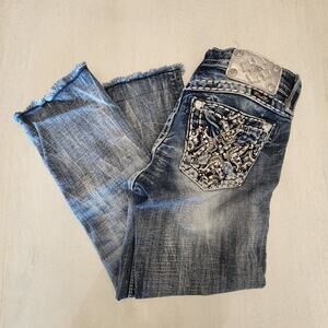 Miss Me Women's Signature Cropped Jean SZ 25 Cross Rhinestones Studs